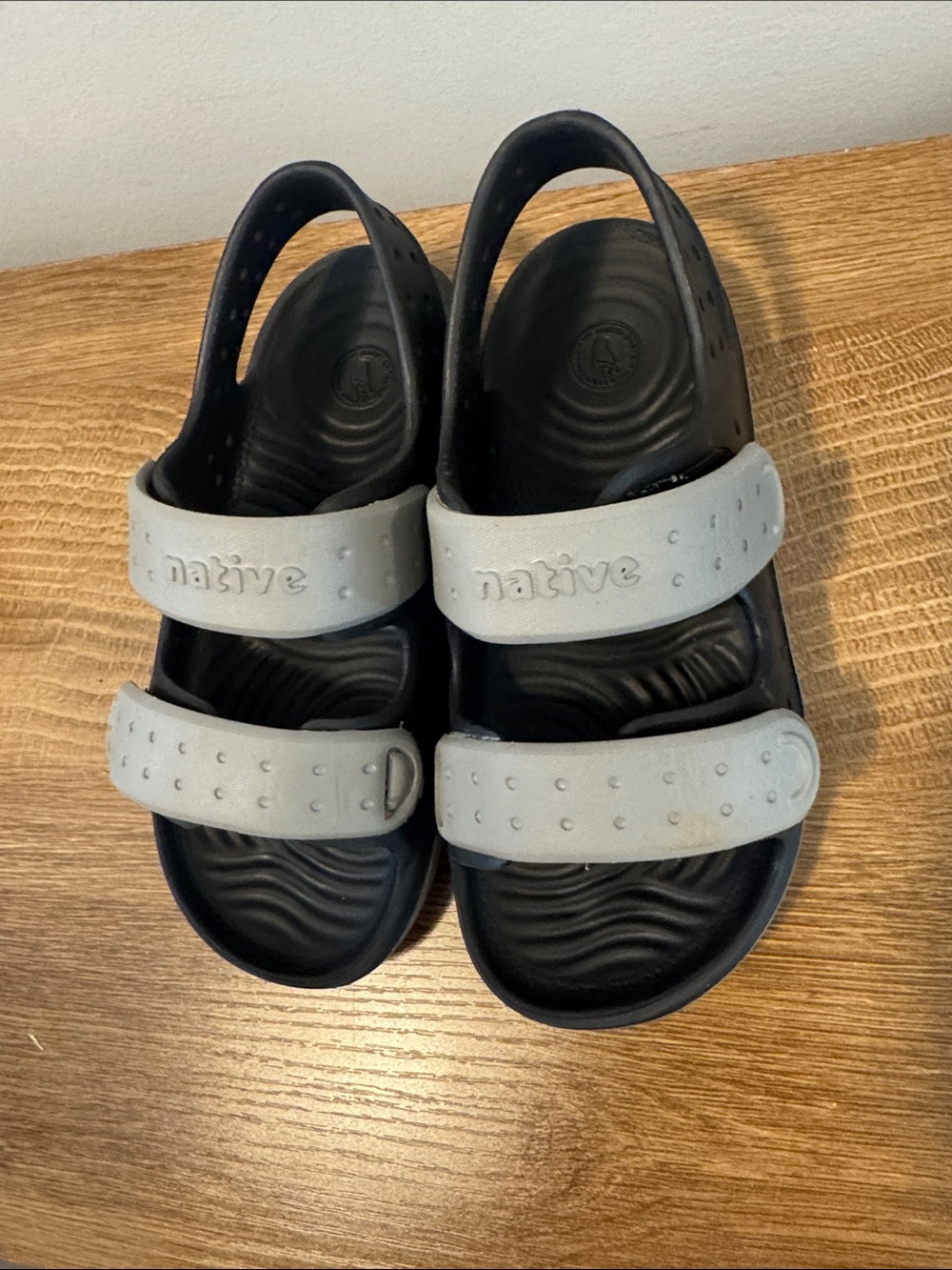 Native Kids Black Sandals with Light Gray Straps